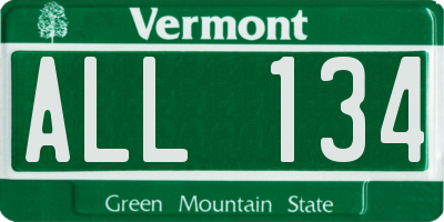 VT license plate ALL134