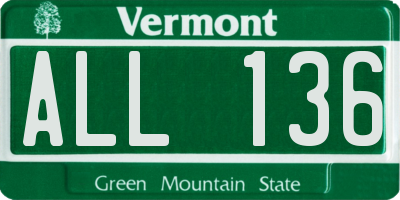 VT license plate ALL136