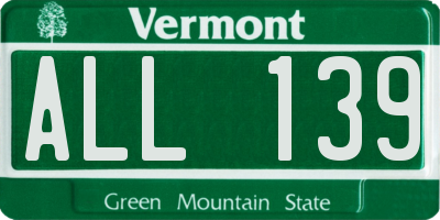 VT license plate ALL139
