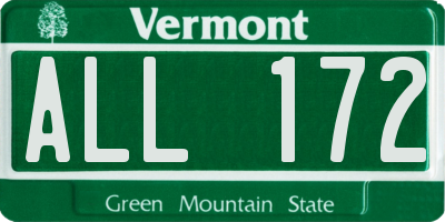 VT license plate ALL172