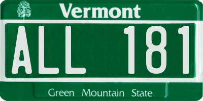 VT license plate ALL181