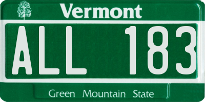 VT license plate ALL183