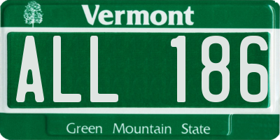 VT license plate ALL186