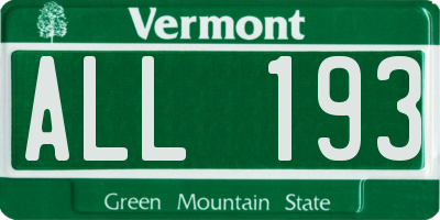 VT license plate ALL193