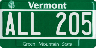 VT license plate ALL205