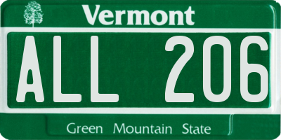 VT license plate ALL206