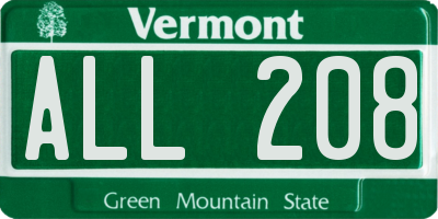 VT license plate ALL208
