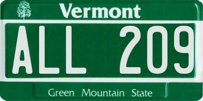 VT license plate ALL209