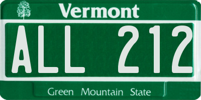 VT license plate ALL212