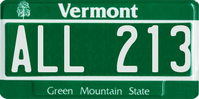VT license plate ALL213
