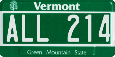 VT license plate ALL214