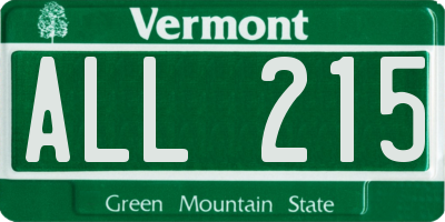 VT license plate ALL215