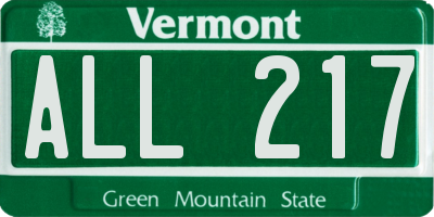 VT license plate ALL217