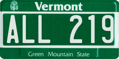 VT license plate ALL219
