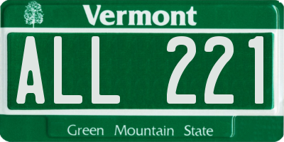 VT license plate ALL221