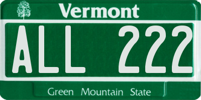 VT license plate ALL222