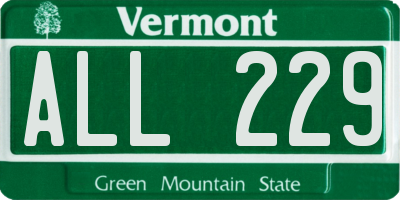 VT license plate ALL229
