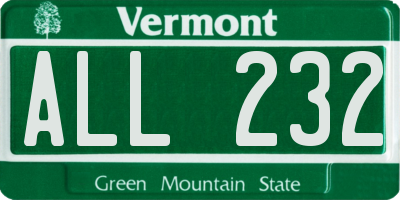 VT license plate ALL232