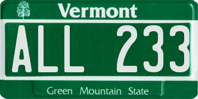 VT license plate ALL233