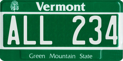VT license plate ALL234