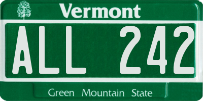 VT license plate ALL242