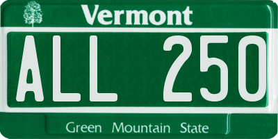VT license plate ALL250