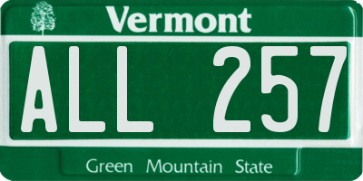 VT license plate ALL257