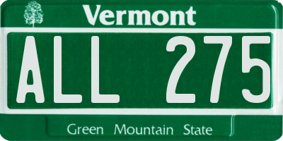 VT license plate ALL275