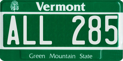 VT license plate ALL285