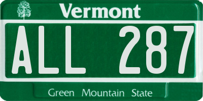 VT license plate ALL287