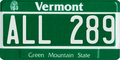 VT license plate ALL289