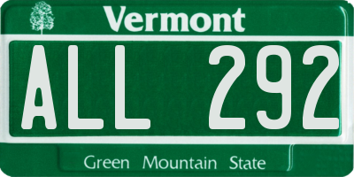 VT license plate ALL292