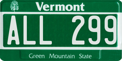 VT license plate ALL299