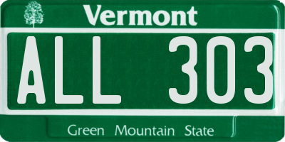 VT license plate ALL303