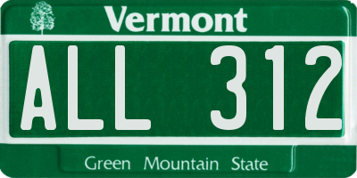 VT license plate ALL312