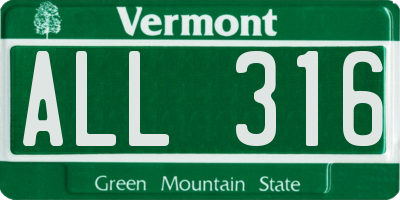 VT license plate ALL316