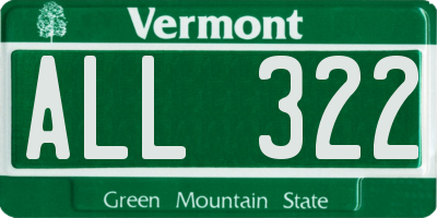 VT license plate ALL322