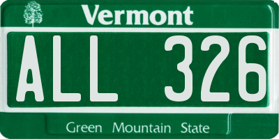 VT license plate ALL326