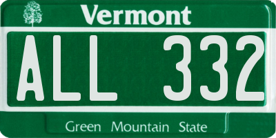 VT license plate ALL332
