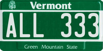 VT license plate ALL333