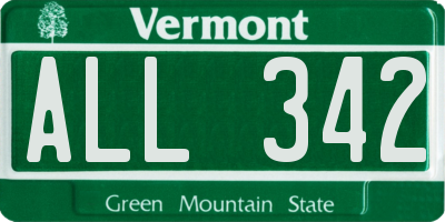 VT license plate ALL342
