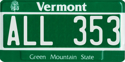 VT license plate ALL353