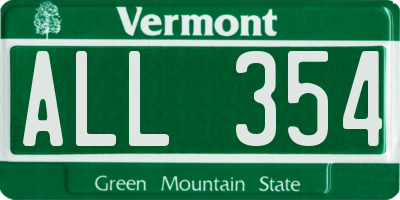 VT license plate ALL354