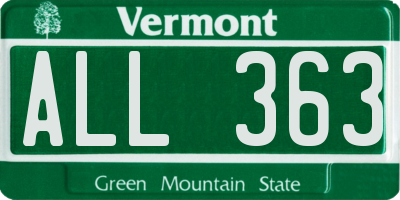 VT license plate ALL363
