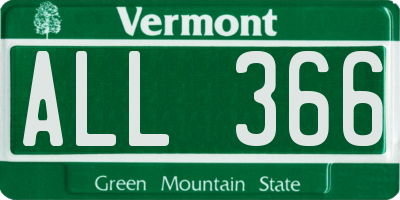 VT license plate ALL366