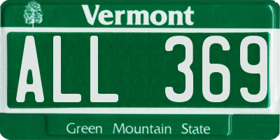 VT license plate ALL369