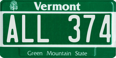 VT license plate ALL374