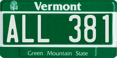 VT license plate ALL381