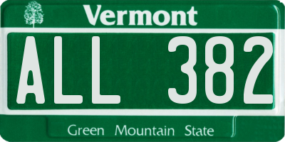 VT license plate ALL382