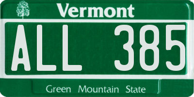 VT license plate ALL385